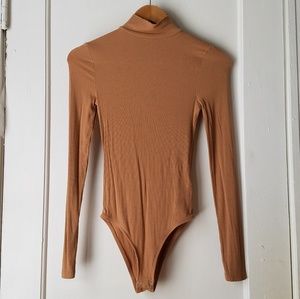 Topshop Camel Long Sleeve Bodysuit
